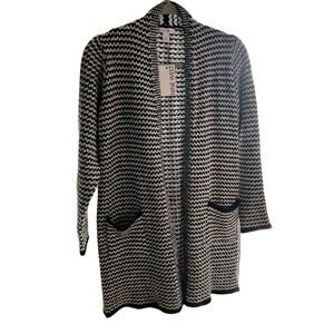Nine West Womens Black White‎ Textured Knit Open Front Cardigan Sweater XS NWT